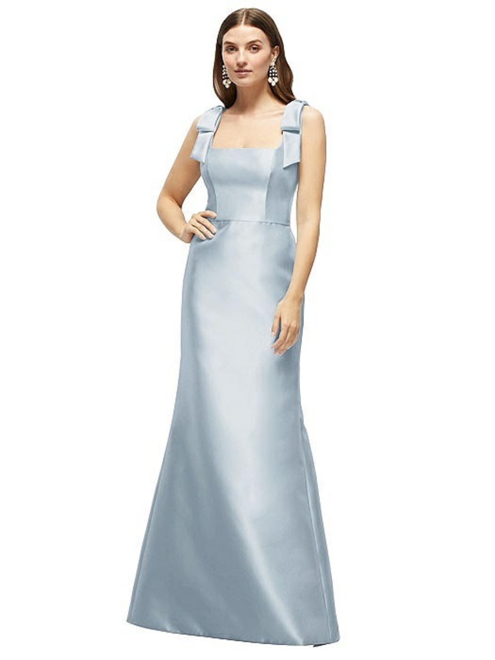 Alfred Sung D868 Mist Blue formal dress bridesmaids maxi bows - Picture 2 of 7